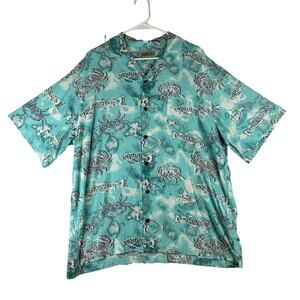 Ocean Coast Short Sleeve Button Up Shirt Men's Large Tall Novelty Fish Crab AOP